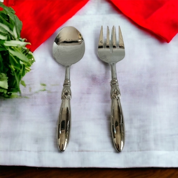 Set of 2 Serving Silverware Spoon & Fork Set Stainless Steel Serving Spoon Fork - Picture 2 of 6